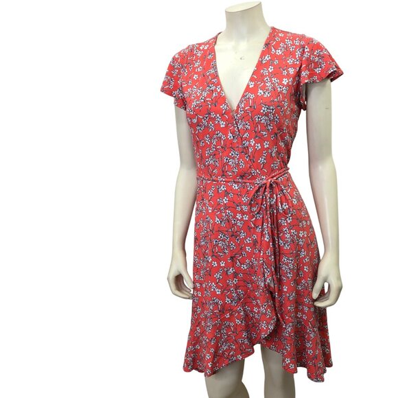Banana Republic orange Floral Wrap Dress Short Sleeves Size SM - Picture 2 of 7